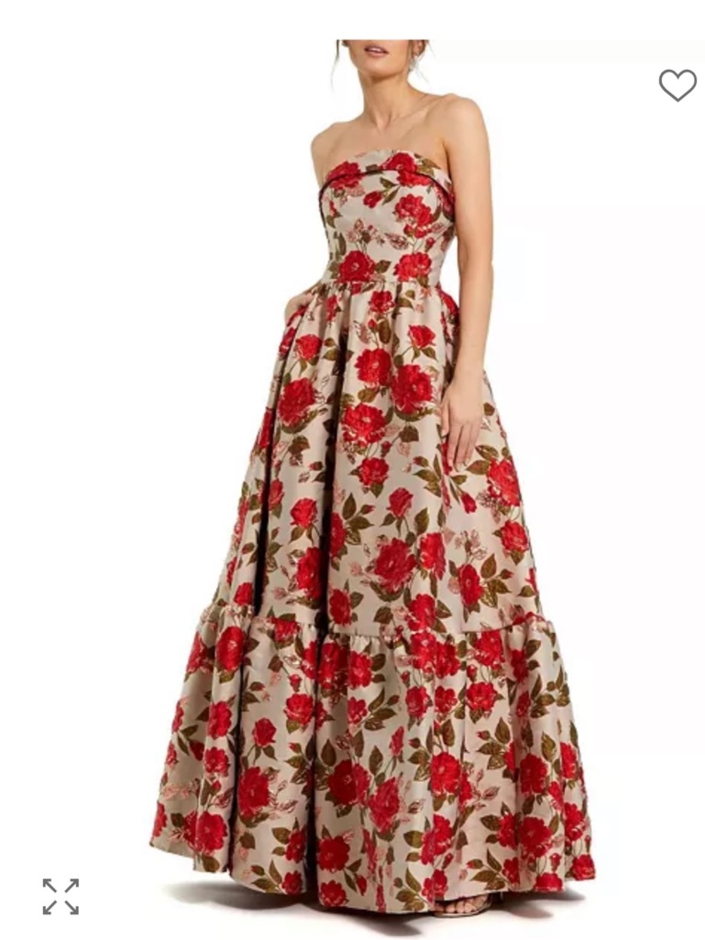 New Mac Duggal Brocade Strapless Floral Gown With Ruffle Hem size 8
